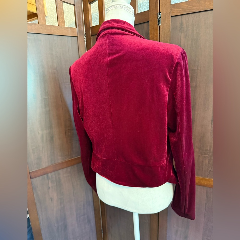 Walter Baker Seth Crop Burgundy Open Front Velvet‎ Blazer Jacket sz M - Picture 3 of 7
